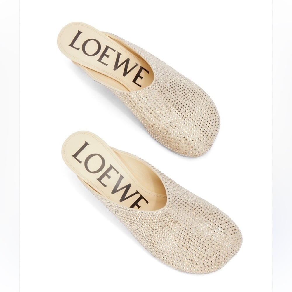 Loewe Petal Crystal Embellished Suede Mules